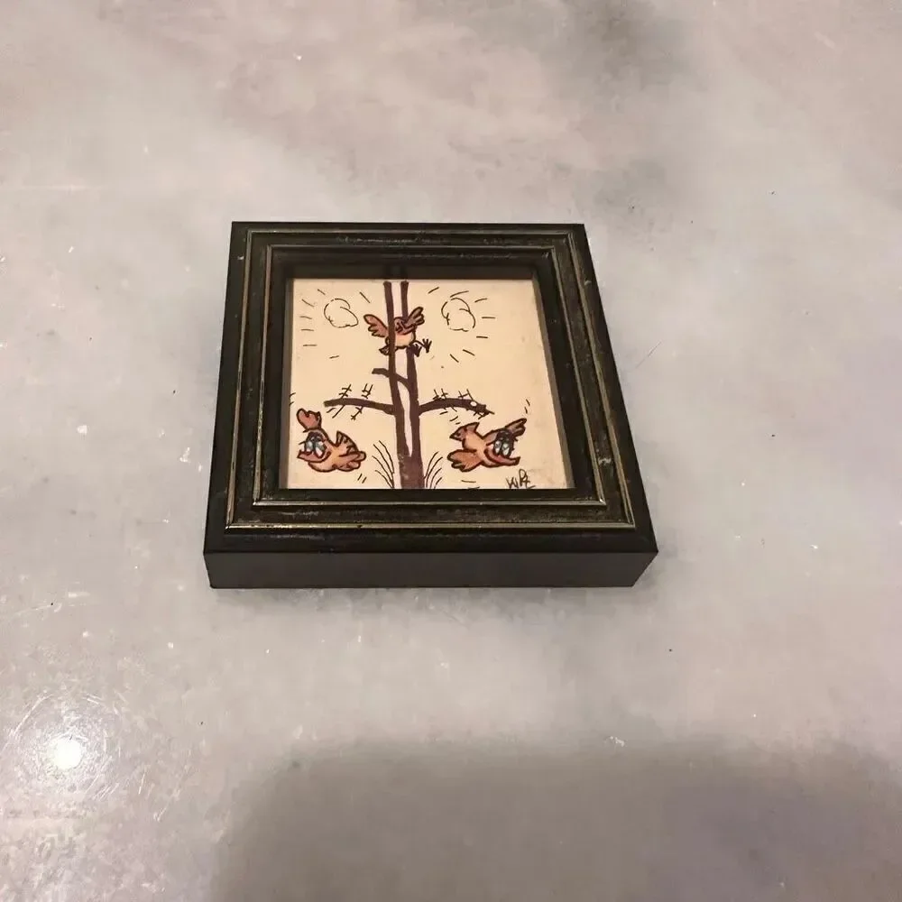 Vintage Rare Framed London-Themed Tile Handmade Art Set of 8